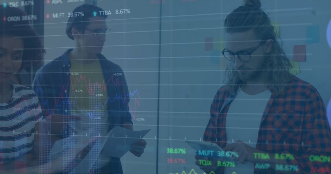 Team Analyzing Stock Market Data Digital Display