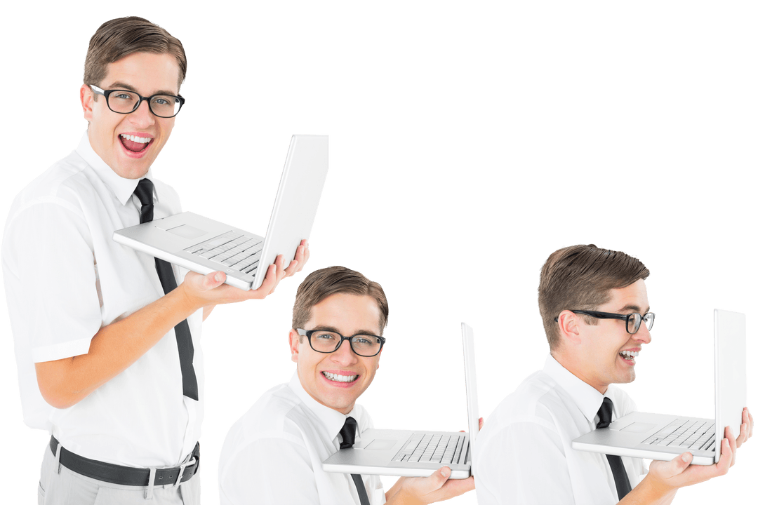 Nerd Holding Laptop Isolated with Transparent Background