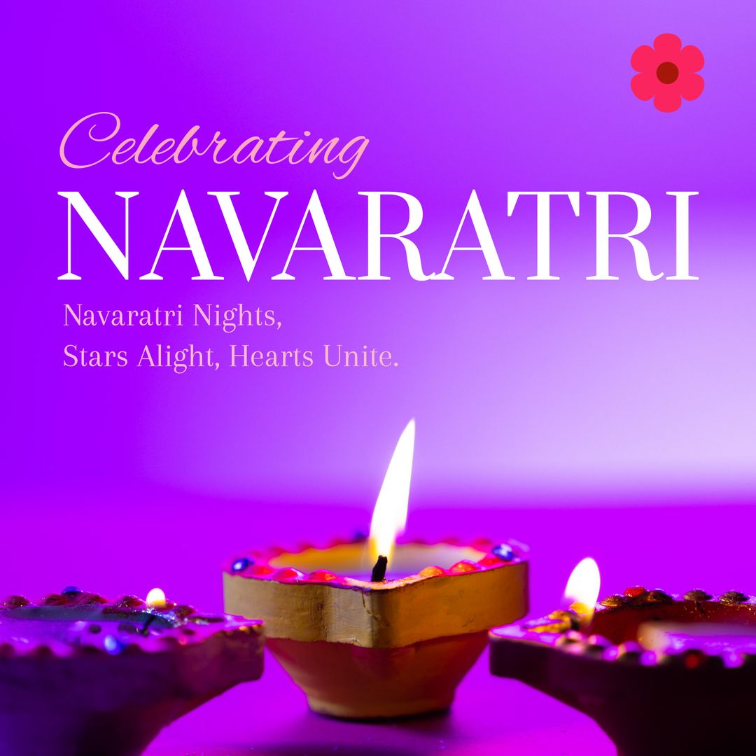 Celebrating Navaratri with Lit Diyas and Festive Message - Download Free Stock Templates Pikwizard.com