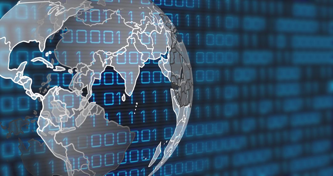 Digital Globe with Binary Code on Dark Background