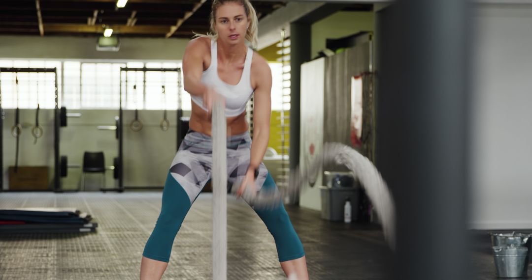 Focused Woman Exercising with Battle Ropes in Modern Gym - Free Images, Stock Photos and Pictures on Pikwizard.com