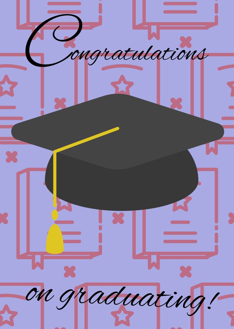 Congratulations Graduation Card with Mortarboard Hat on Patterned Background - Download Free Stock Templates Pikwizard.com