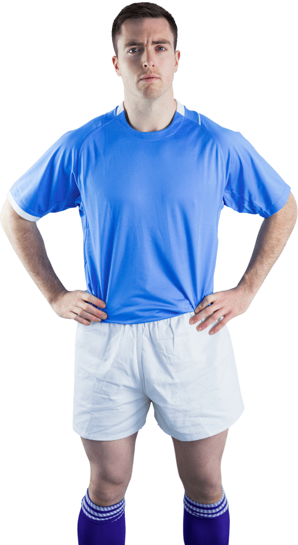 Transparent Background of Determined Rugby Player with Hands on Hips