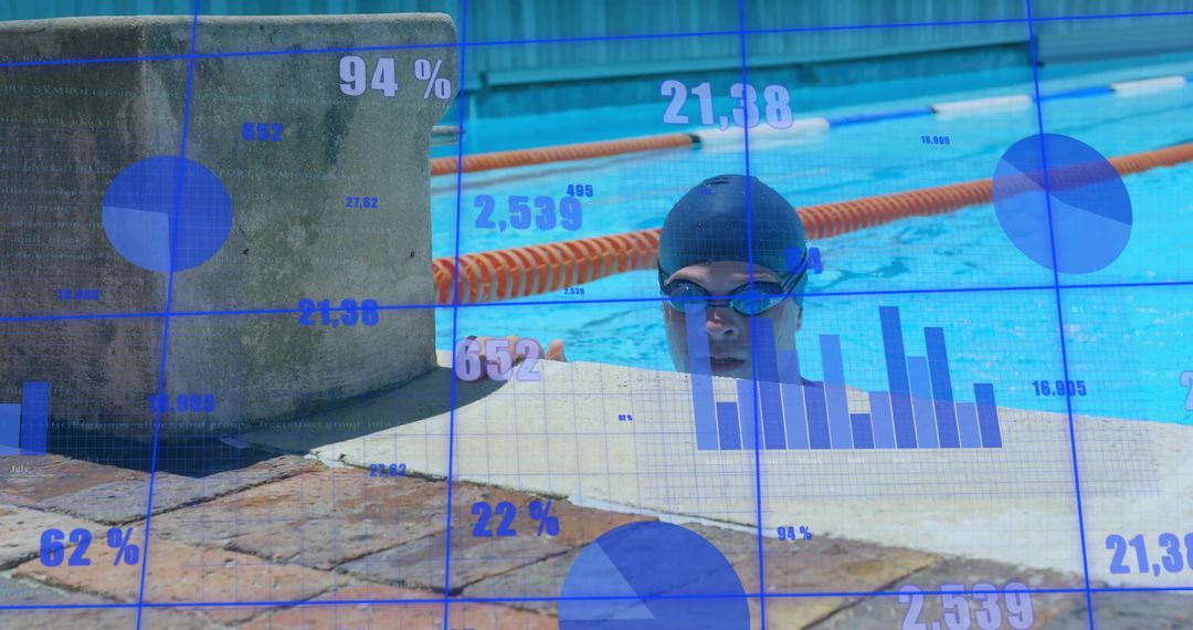 Swimmer Training at Pool with Data Analytics Overlay
