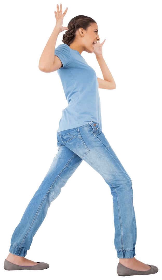 Angry Caucasian Woman on Transparent Background Expressing Emotion