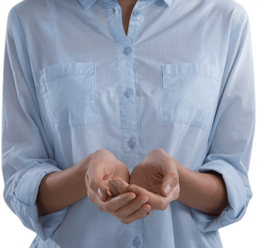 Mid Section of Woman's Hands with Transparent Object