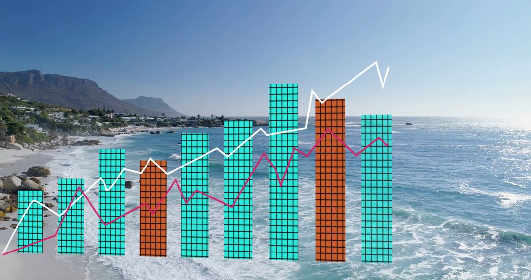Data Visualization Overlaying Stunning Coastal Beach Scene
