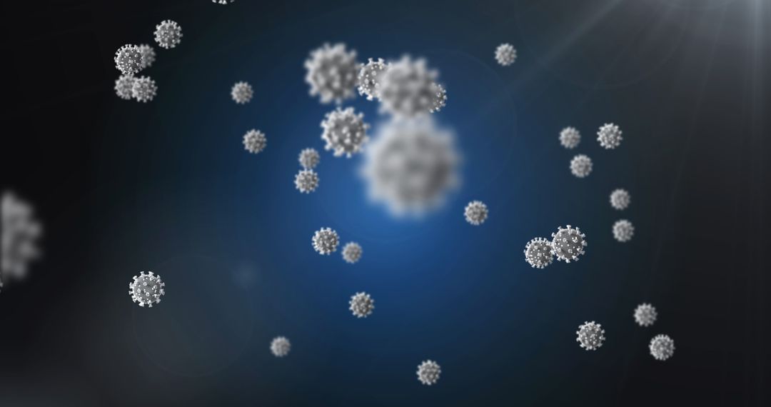 Floating Virus Particles on Blue Abstract Background