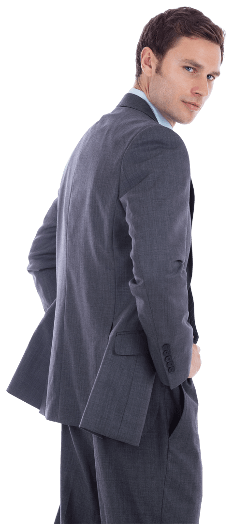 Transparent View of Confident Businessman in Gray Suit
