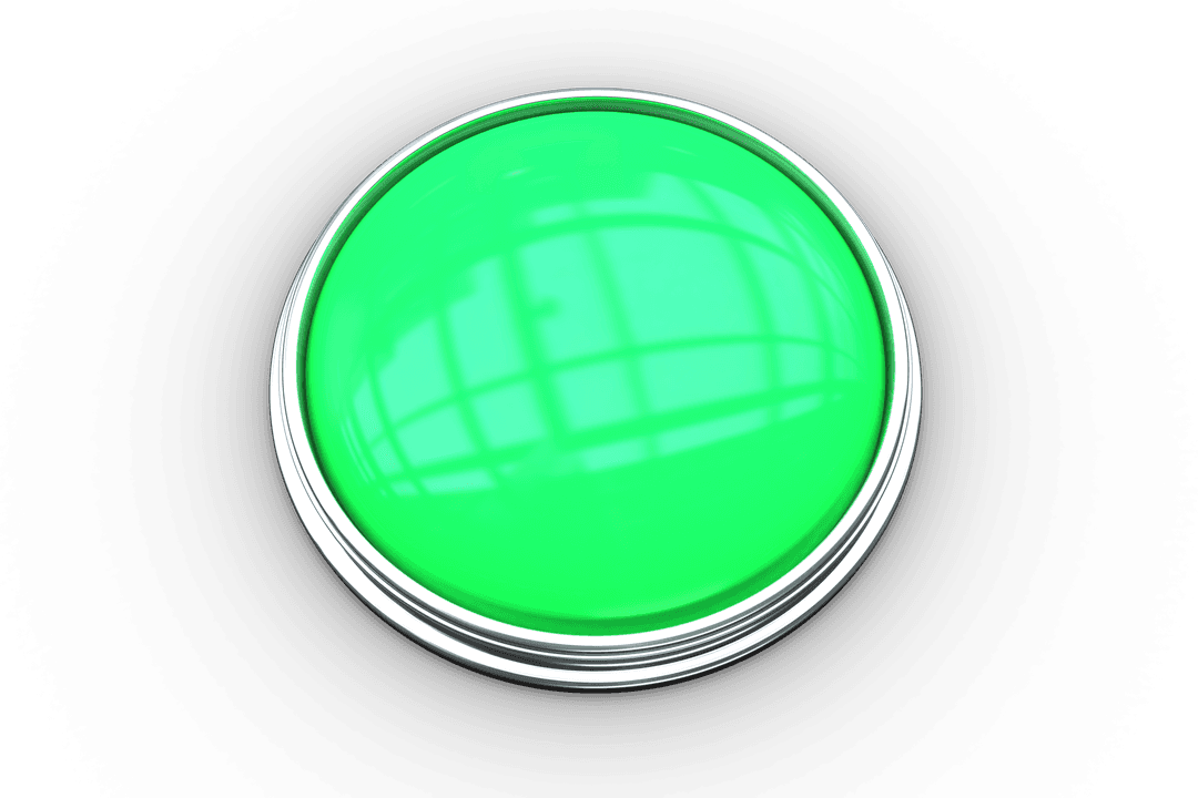 Round Green Button with Glossy Surface on Transparent Background
