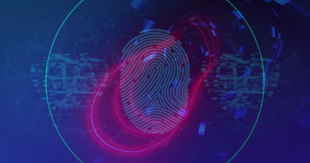 Neon Biometric Fingerprint Pulsing in Futuristic Digital Interface