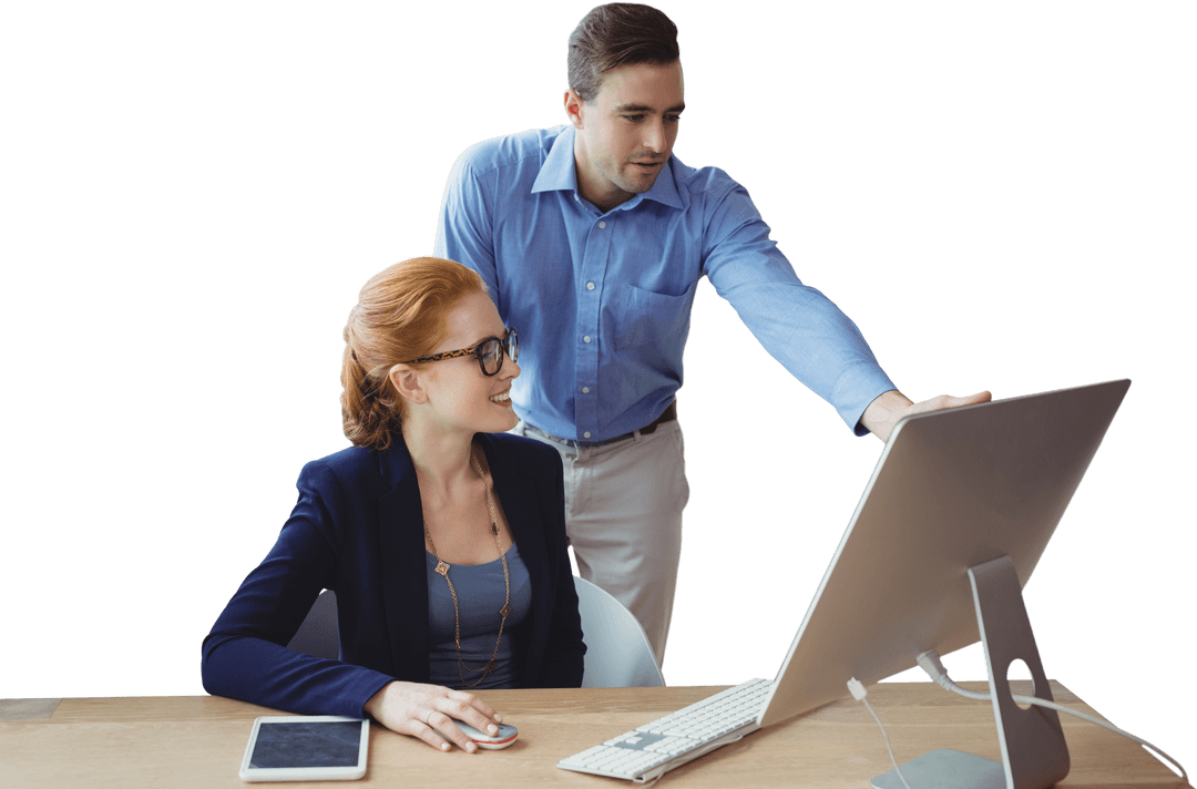 Transparent Colleagues Engaging Over Desk