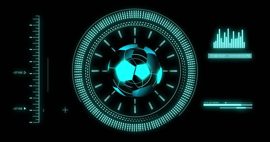 Digital Soccer Ball with Futuristic HUD Interface