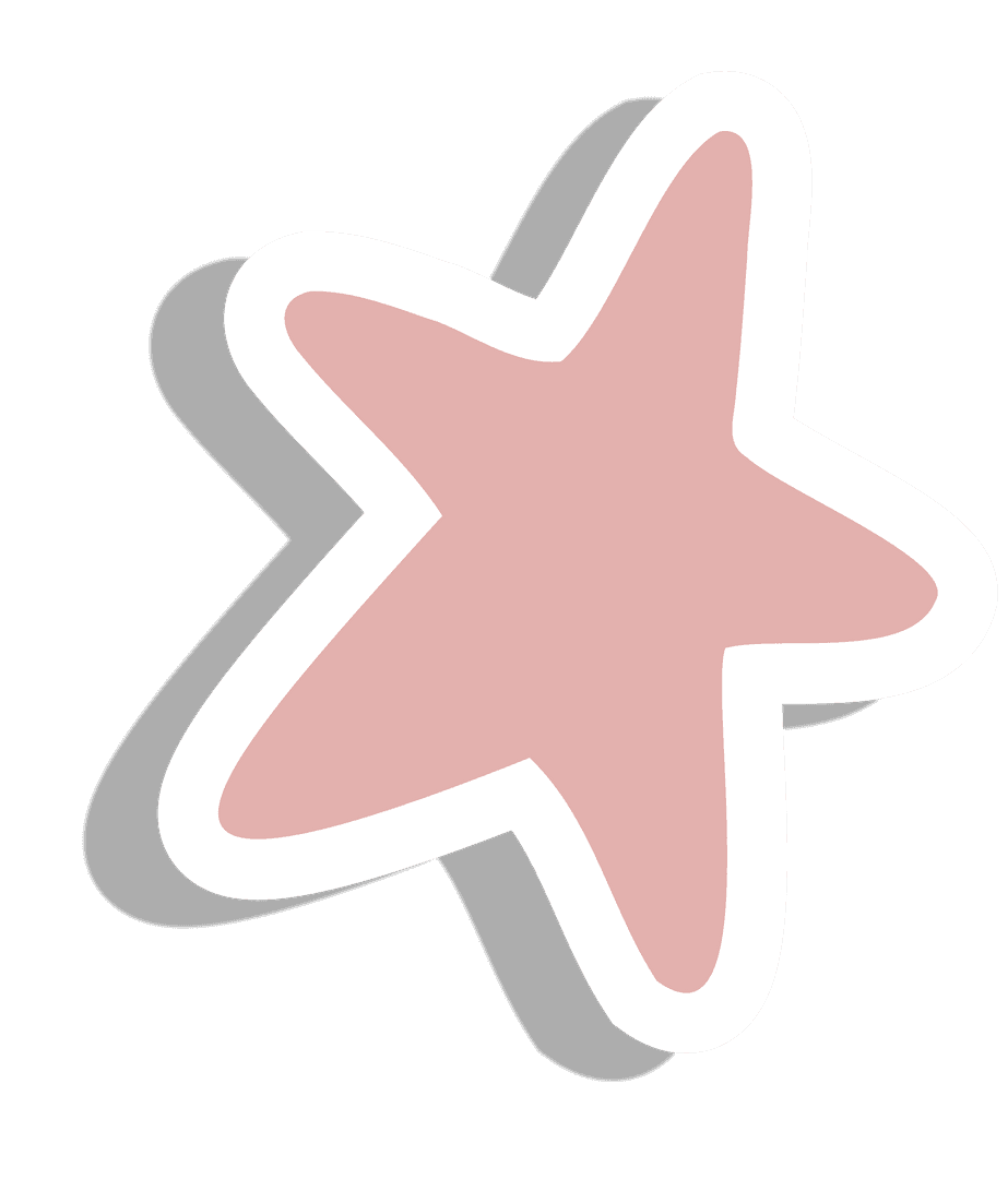 Hand-Drawn Pink Star on Transparent Backdrop with White Outline
