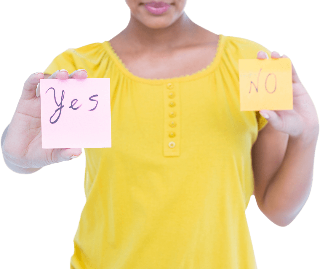 Woman Holding Transparent Yes and No Notes Expressing Choices