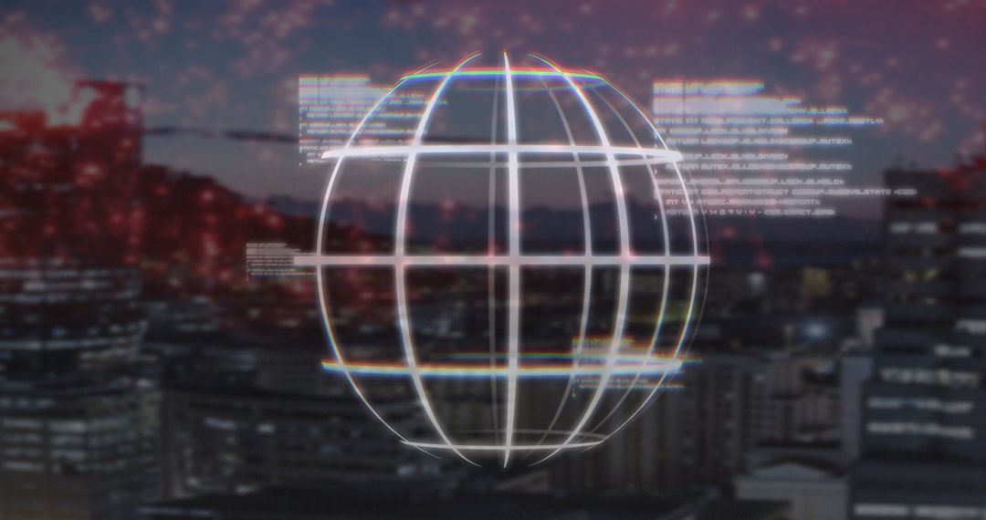 Digital Globe with Data Stream Over City at Night