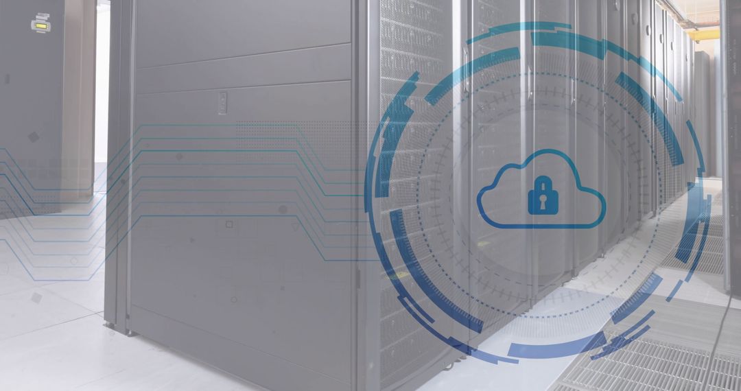 Secure Cloud Technology Overlapping Modern Server Room Illustration