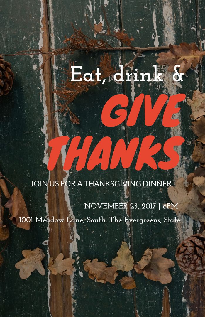 Thanksgiving Invitation with Autumn Leaves and Rustic Charm