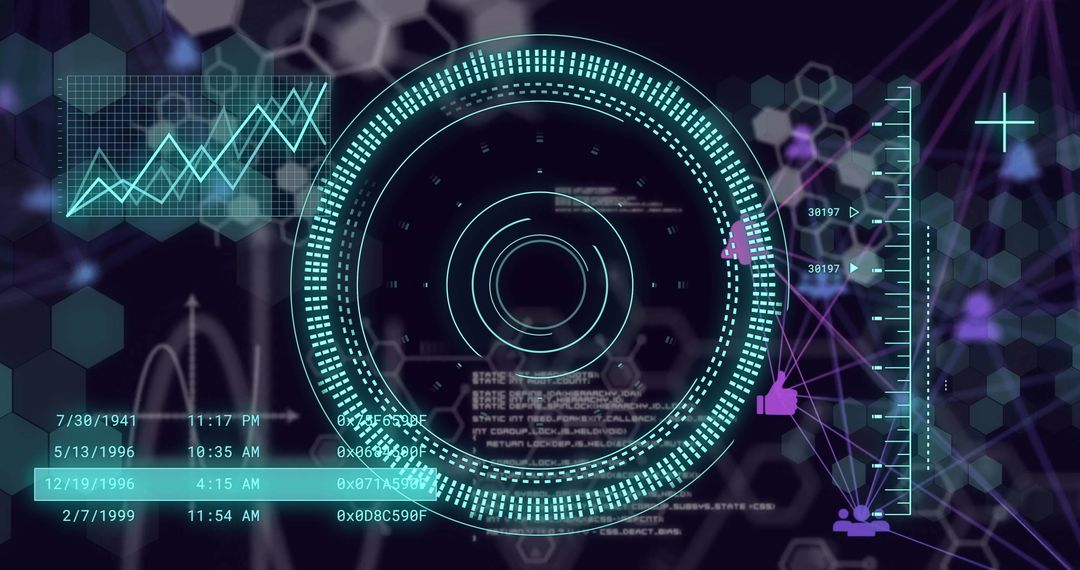 Futuristic Scientific Data Process Interface on Dark Background
