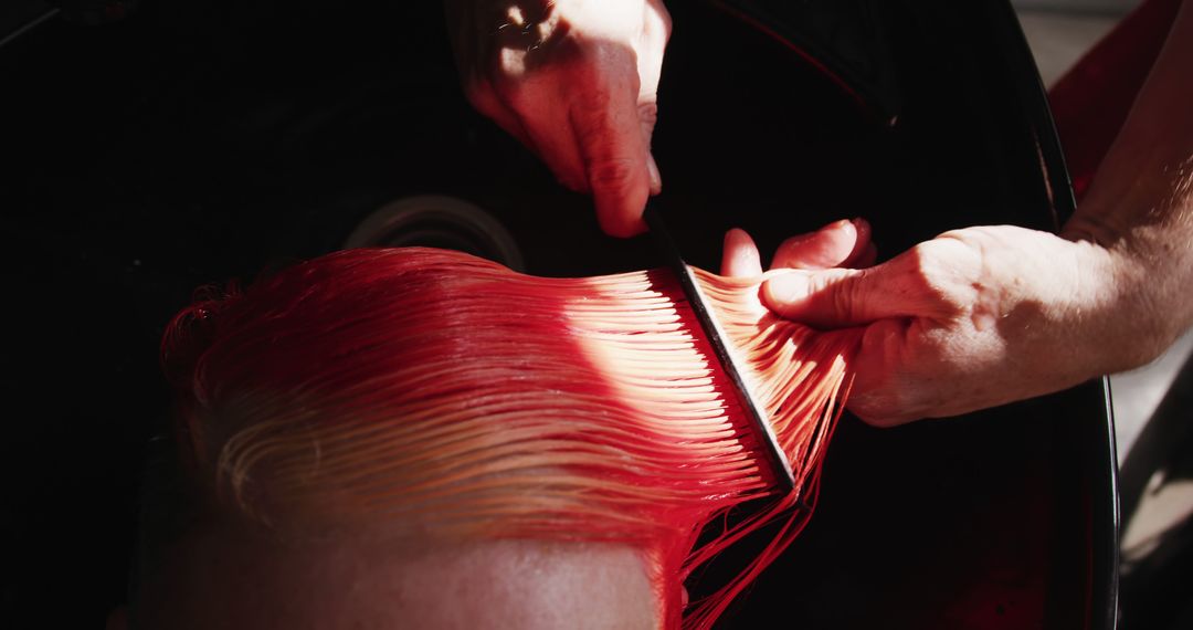 Close-Up of Hair Dyeing Process with Red Color - Free Images, Stock Photos and Pictures on Pikwizard.com