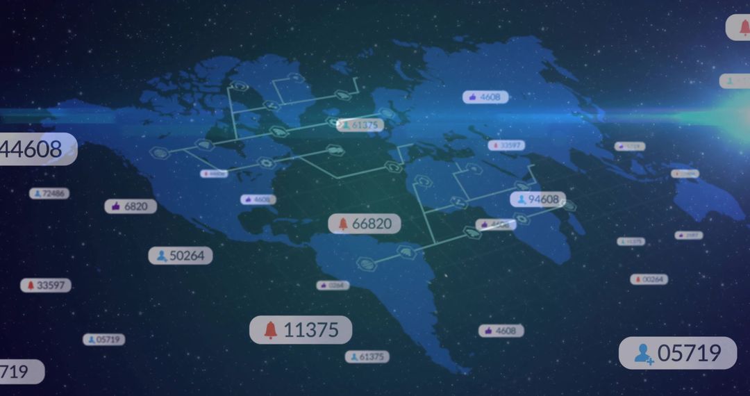 Global Digital Network and Data Visualization on World Map