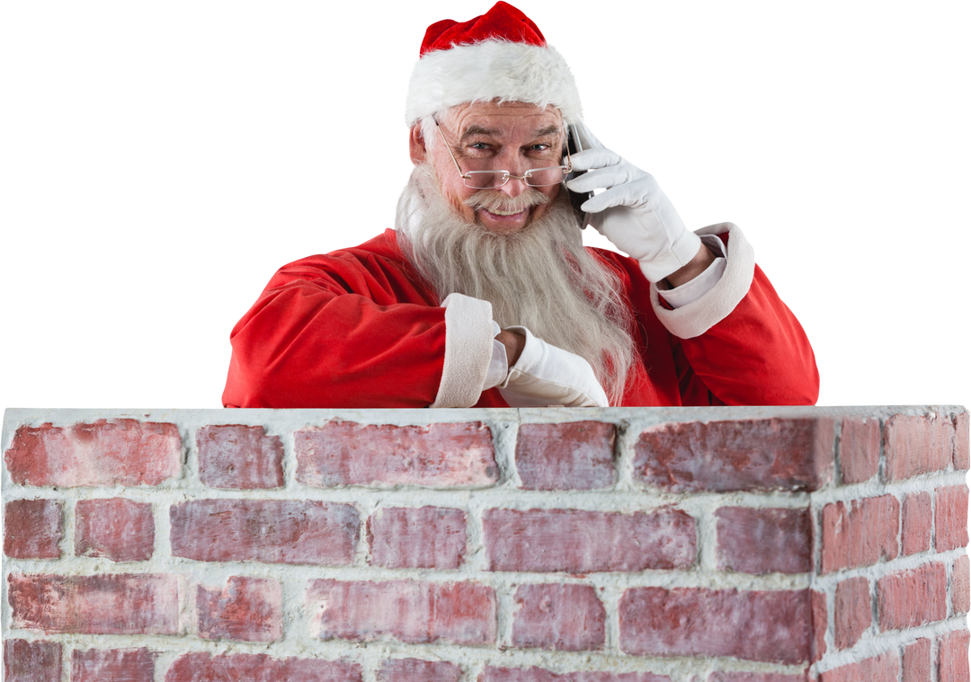 Transparent Santa Claus beside Chimney Discussing Holiday Plans on Phone - Download Free Stock Images Pikwizard.com