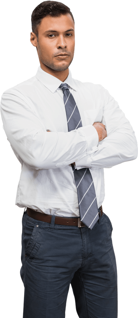 Serious Manager Standing Confidential in White Shirt, Neutral Expression