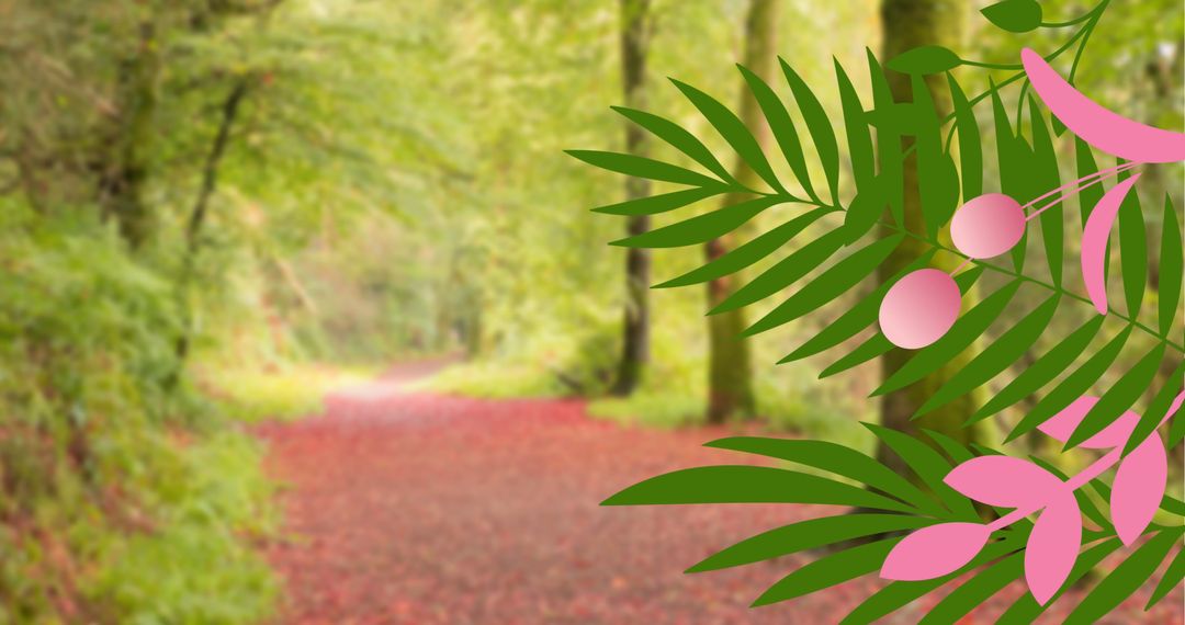 Vibrant Leaves Patterned Over Forest Pathway Background