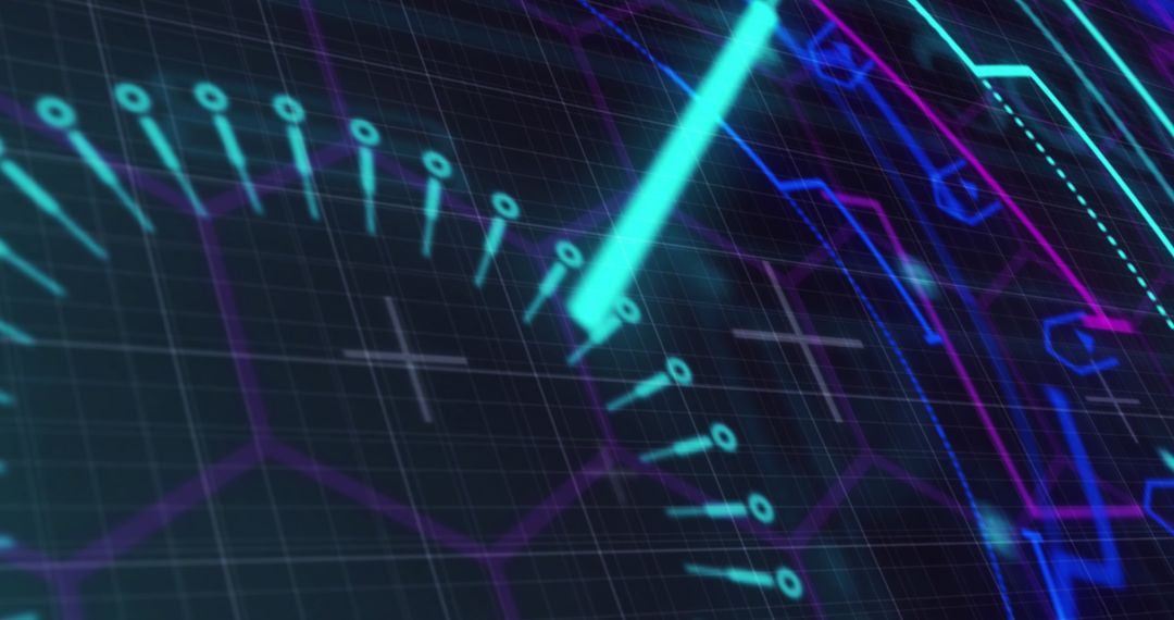 Dynamic Digital Data Interface with Blue and Purple Graphics