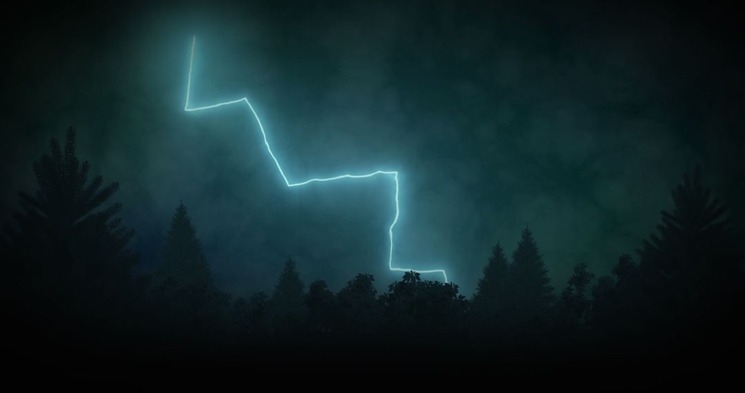 Dramatic Lightning Bolt Illuminates Forest at Night
