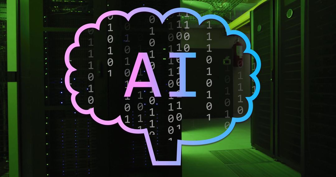 Ai brain with binary code in modern server environment