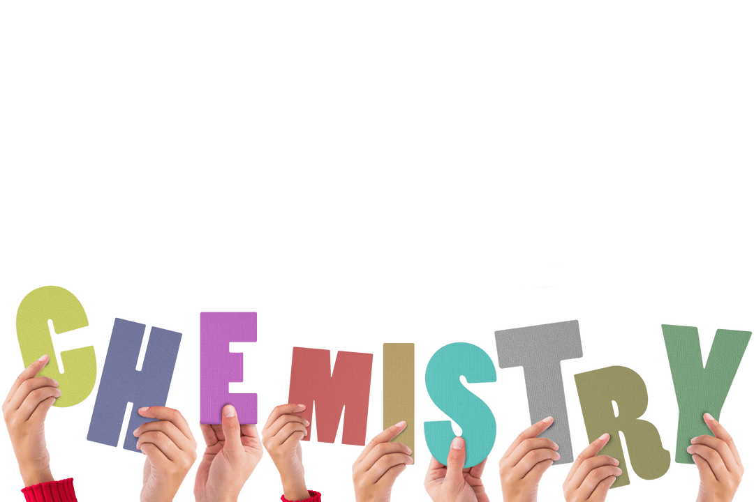 Transparent Colorful Hands Holding Word Chemistry Together
