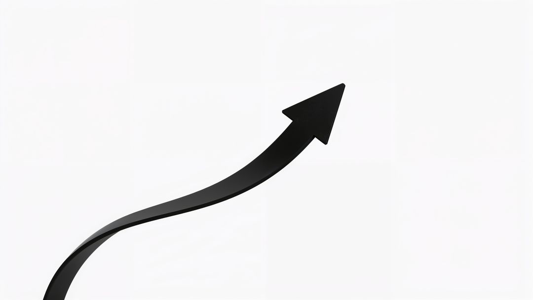 Glossy Black Curved Arrow on White Background for Direction and Progress