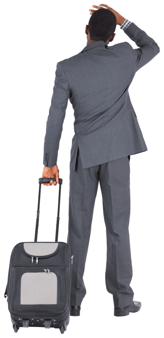 Transparent Businessman Traveling with Luggage View from Behind