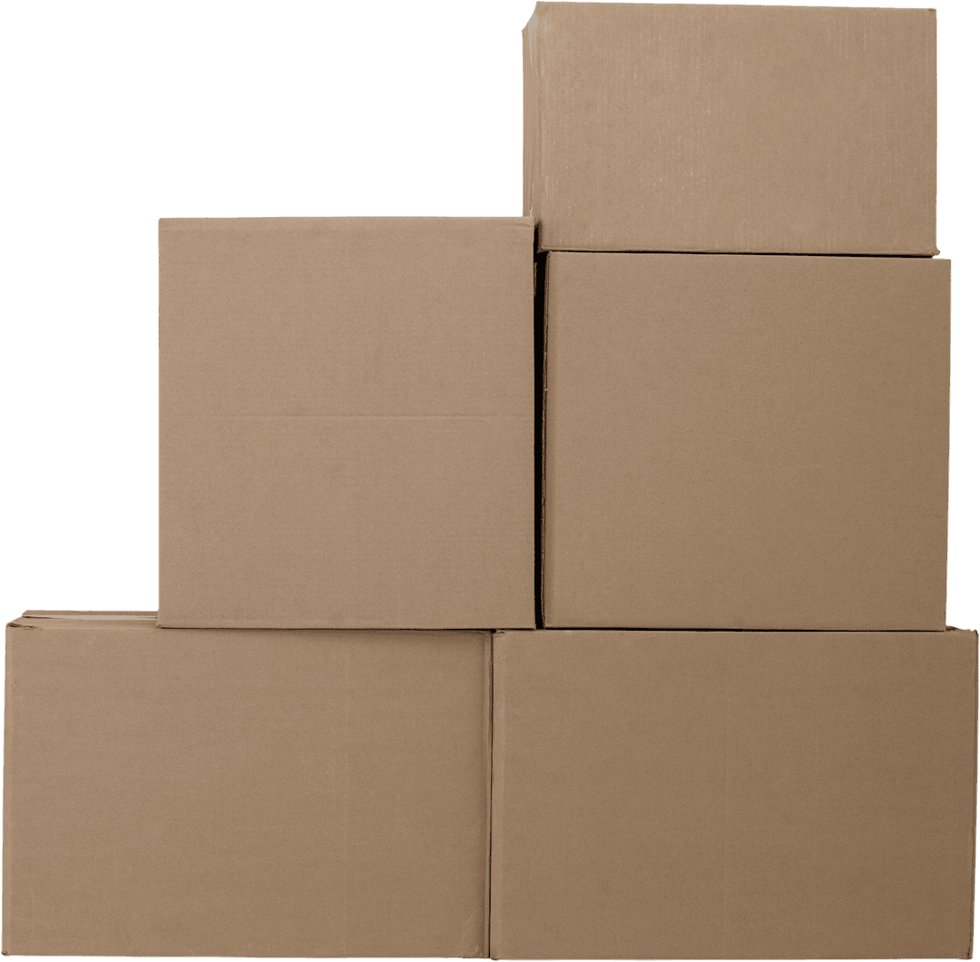Transparent Stack of Brown Cardboard Boxes Isolated