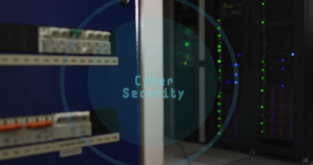 Cyber Security in Data Center with Digital Shield Icon