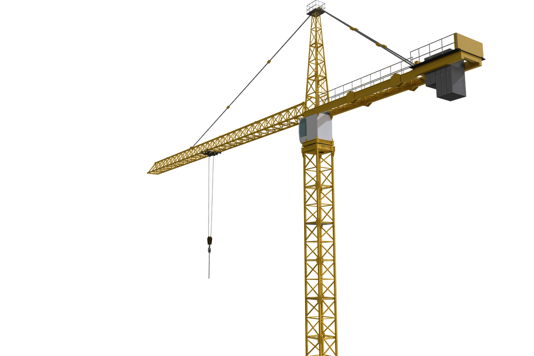 Yellow Construction Crane on Transparent Background for Edge Hoisting