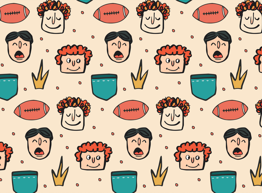 Seamless Transparent Abstract Pattern with Rugby Balls and Faces