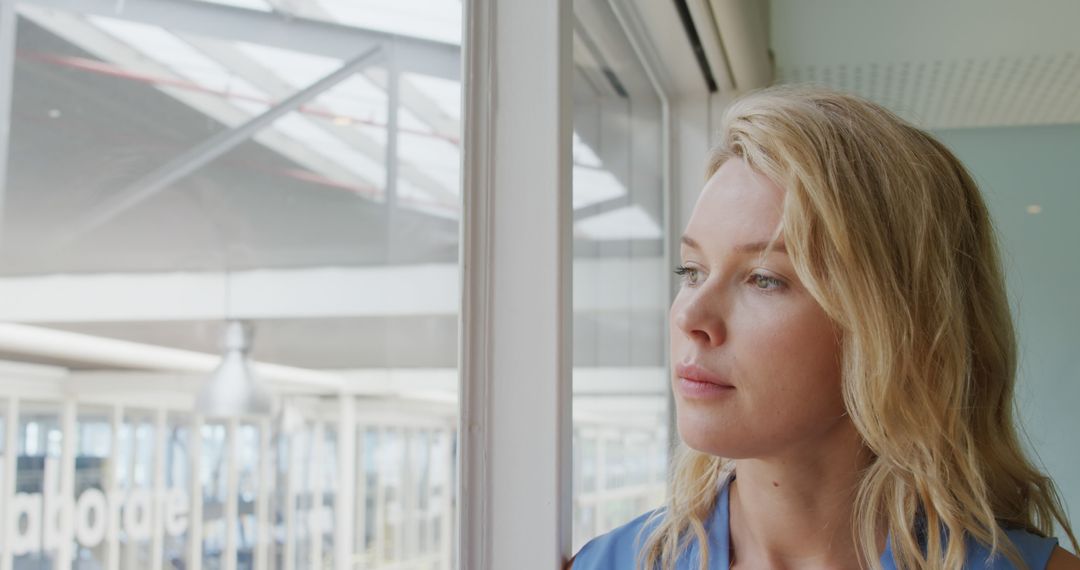 Pensive Woman Gazing Out of Window, Contemplating Life - Free Images, Stock Photos and Pictures on Pikwizard.com