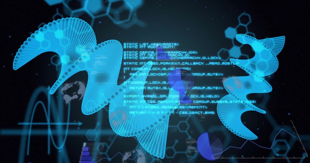 Digital DNA Strand with Data Graphics on Black Background
