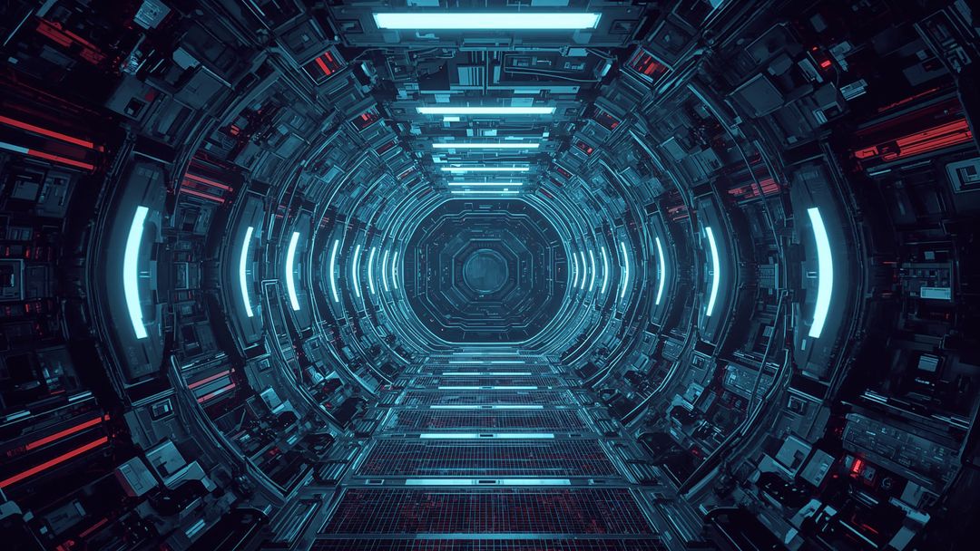 Futuristic Sci-Fi Spacecraft Corridor with Glowing LED Lights