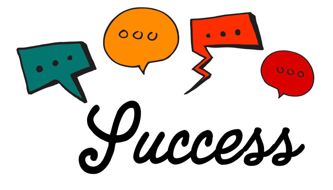 Success Text Illustrations with Vibrant Speech Bubbles Transparent Background