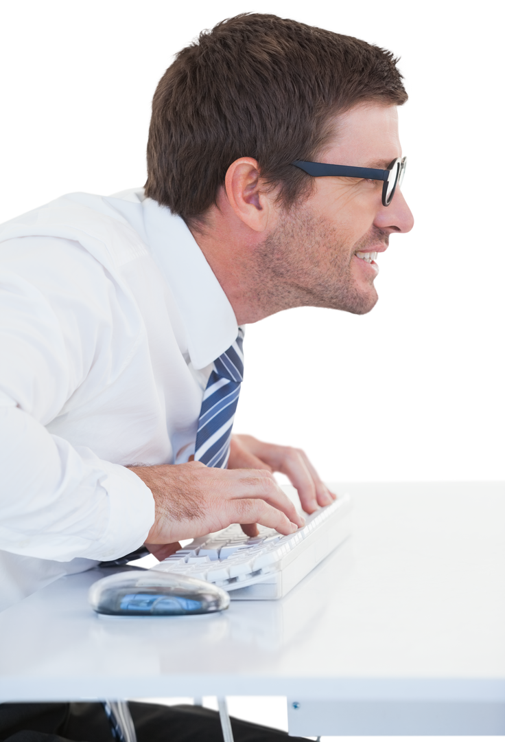 Transparent Office Worker Leaning Forward Typing on Keyboard - Download Free Stock Images Pikwizard.com