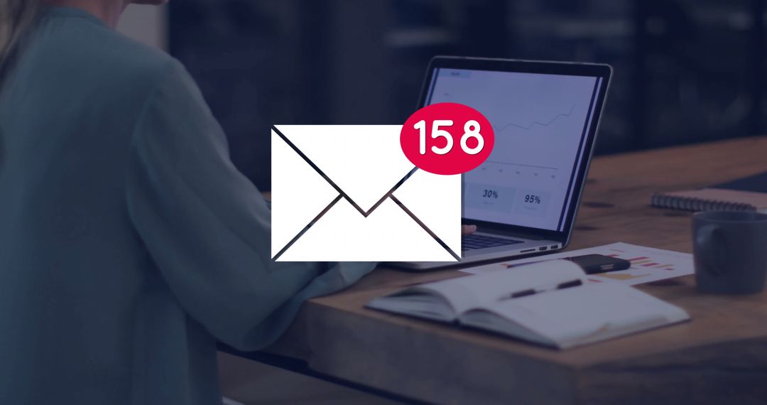 Envelope Icon Indicating Unread Alerts at Busy Office Workspace