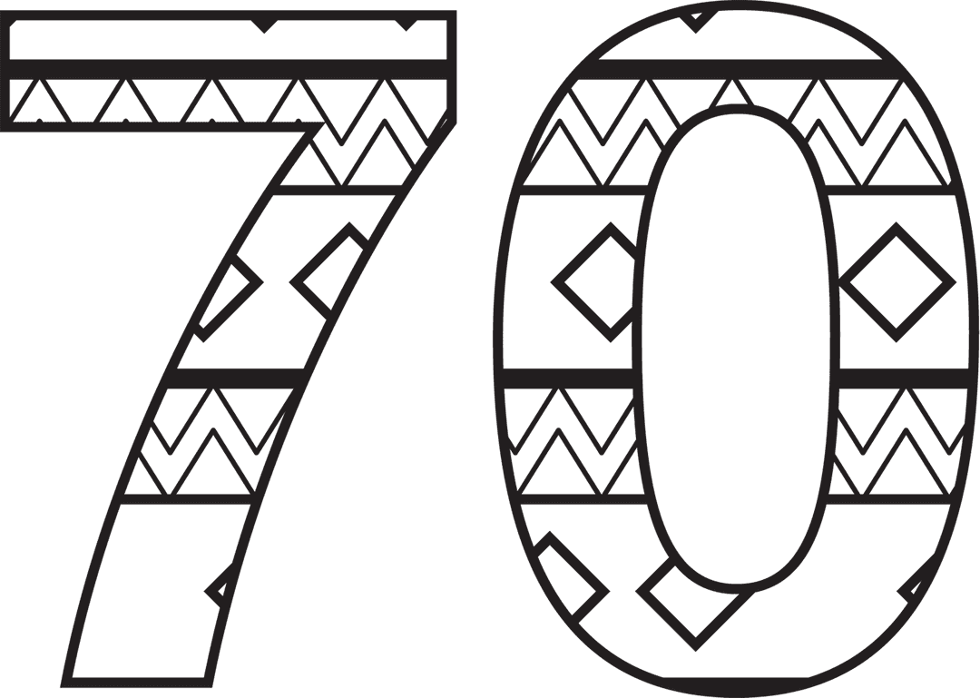 Patterned Number 70 on Transparent Background Celebrating Milestone