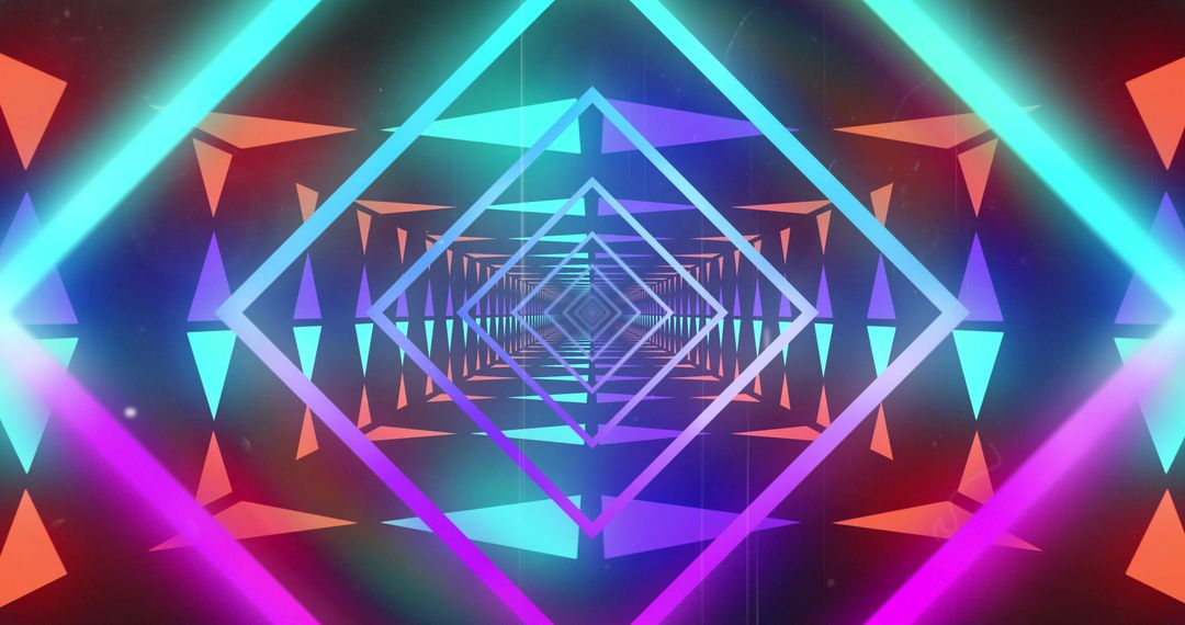 Glowing Neon Shapes Creating Retro Futuristic Tunnel