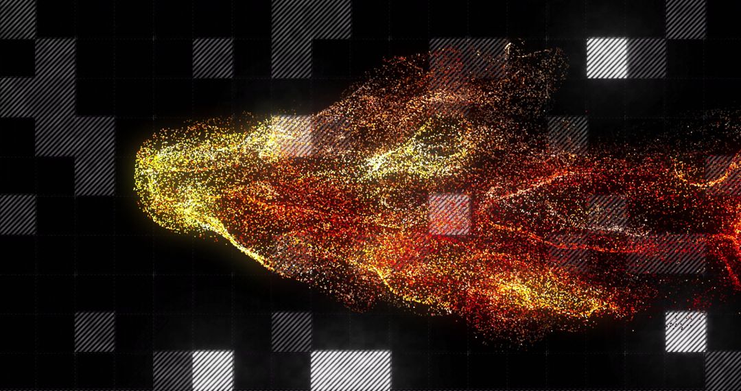 Abstract Digital Data and Particle Flow on Black Background