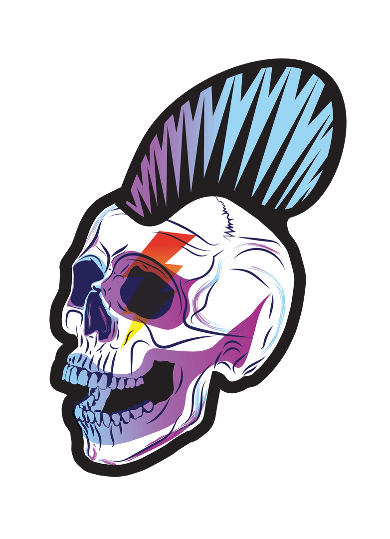 Transparent Punk Rock Skull Illustration with Colorful Mohawk