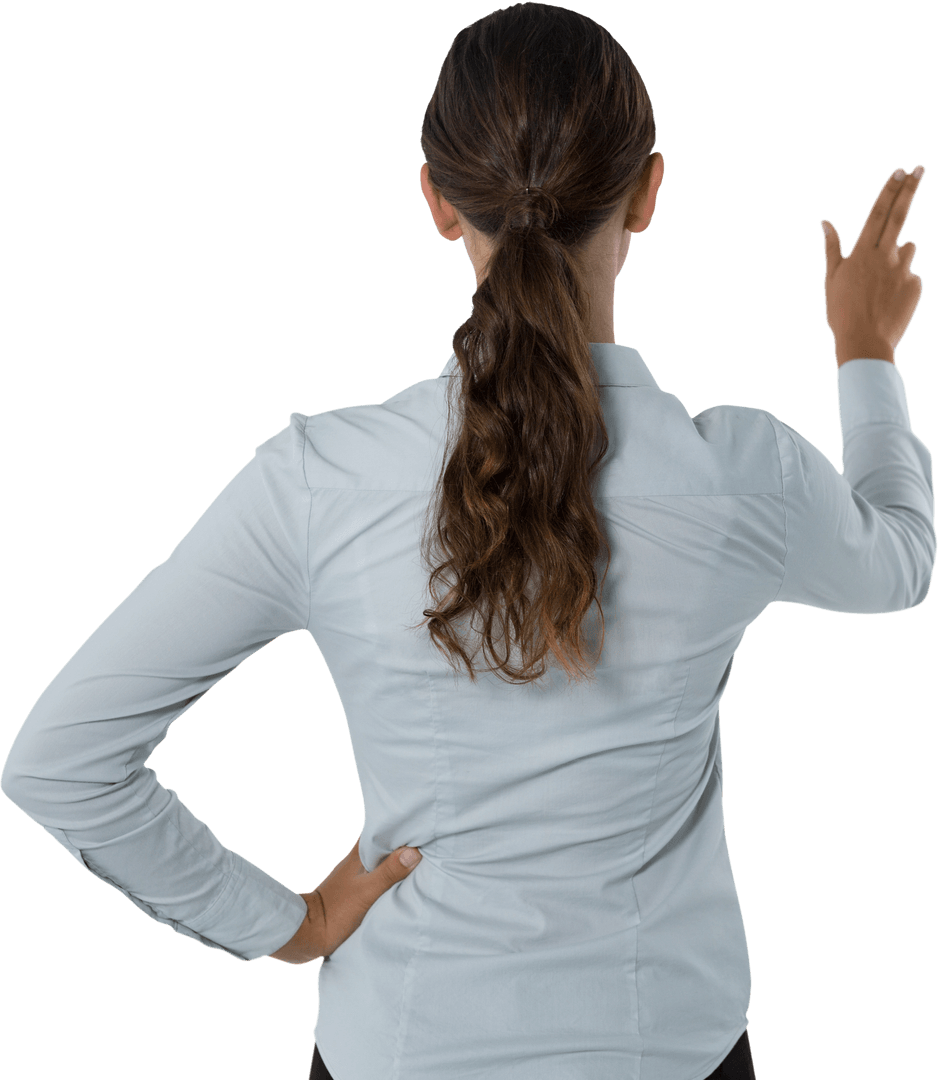 Rear View Businesswoman Interacting with Transparent Interface
