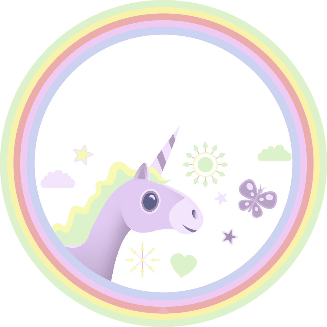 Adorable Pastel Unicorn with Rainbow on Transparent Background